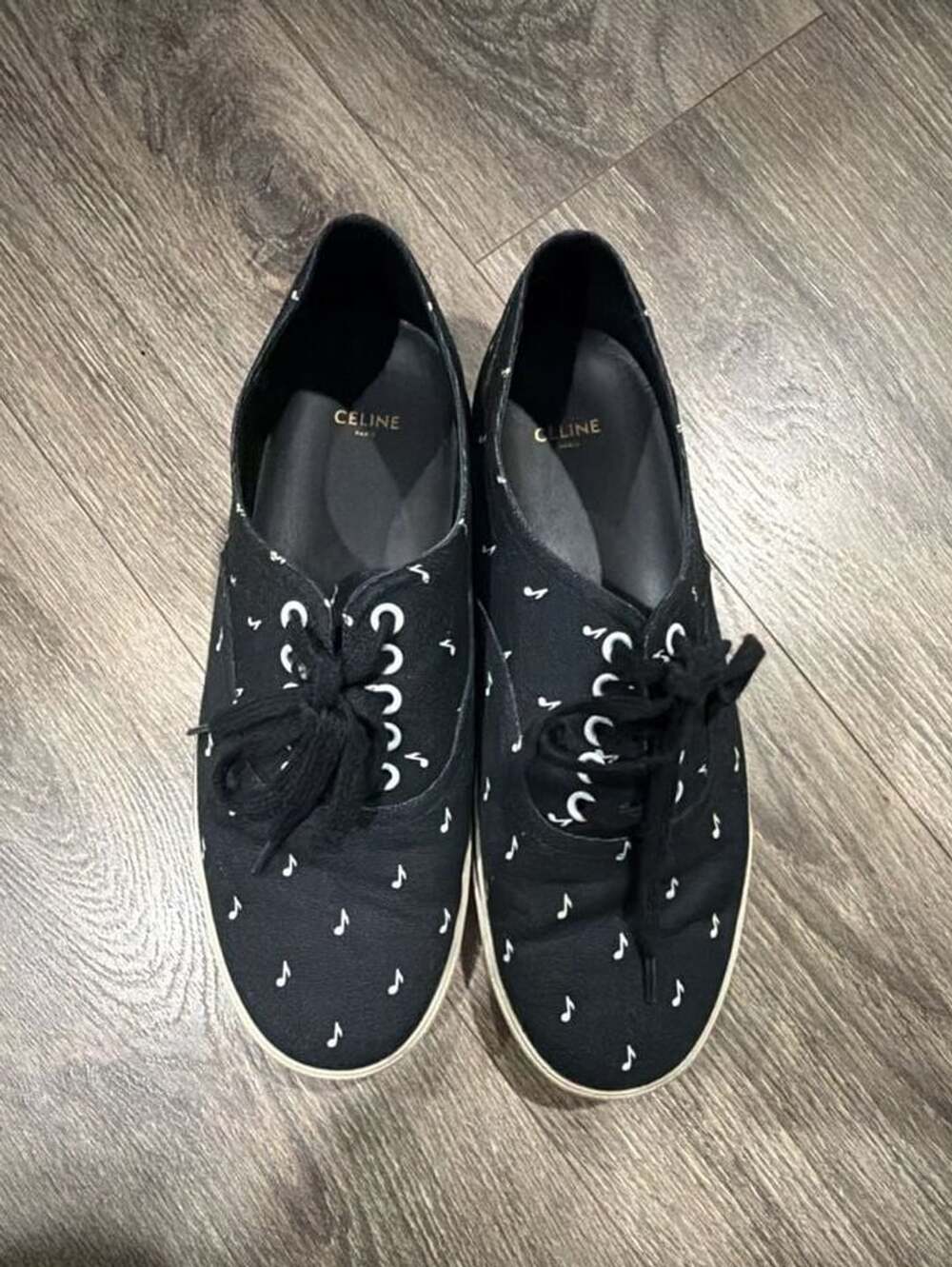 Celine Elliot Music Note Low Lace Up Sneakers Black Canvas